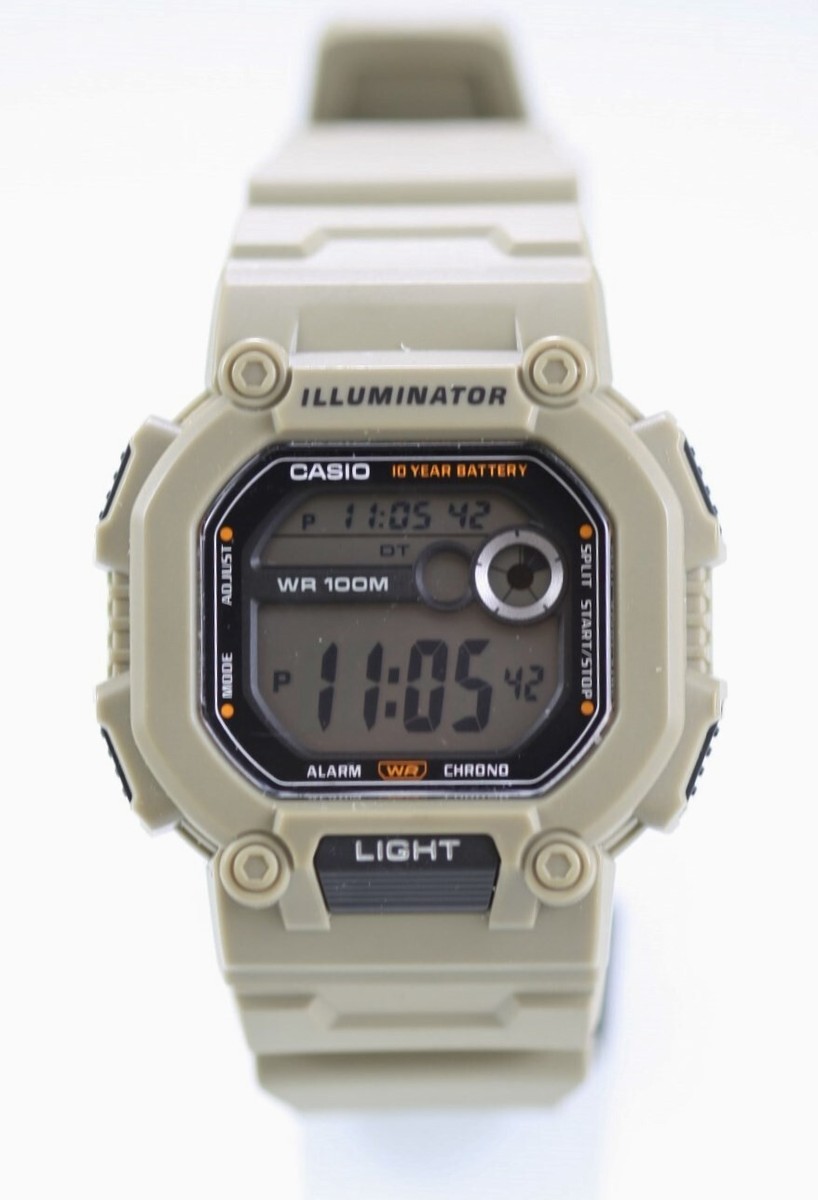 Casio Illuminator Men Watch 100m Beige Plastic Chron Alarm Date