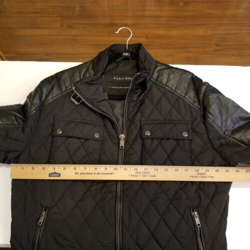 Zara Man Jacket Men's Size XL Black Full Zip Softshell Quilted Moto - Picture 5 of 8