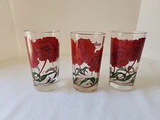 Peanut Butter Set Of 3 VINTAGE Carnation Glasses 5" FLOWER 