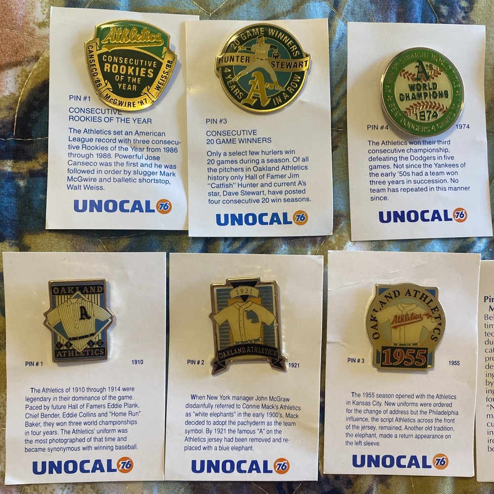 Lot of 11 Oakland A's Baseball Team Collectable Hat Lapel Pins Vintage Unocal 76
