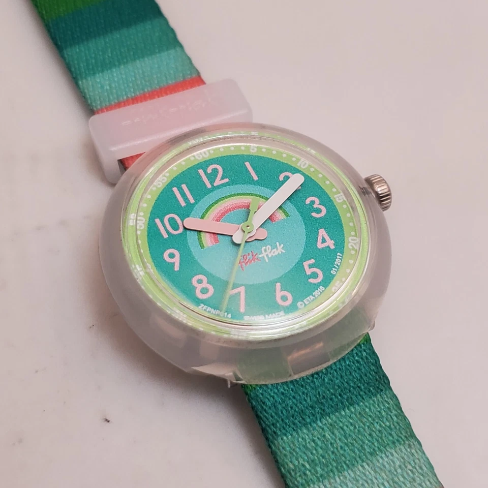 FLIK FLAK STRIPY DREAMS ZFPNP014 RAINBOW SWISS MADE KIDS WATCH NEW BATTERY  - Image 3 of 4