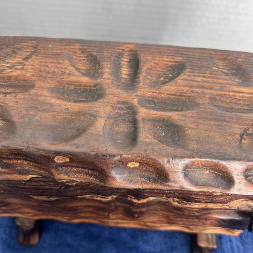 Vintage Primitive Hand Carved Hinged Spanish Wood Footed Jewelry Trinket Box - Picture 2 of 20