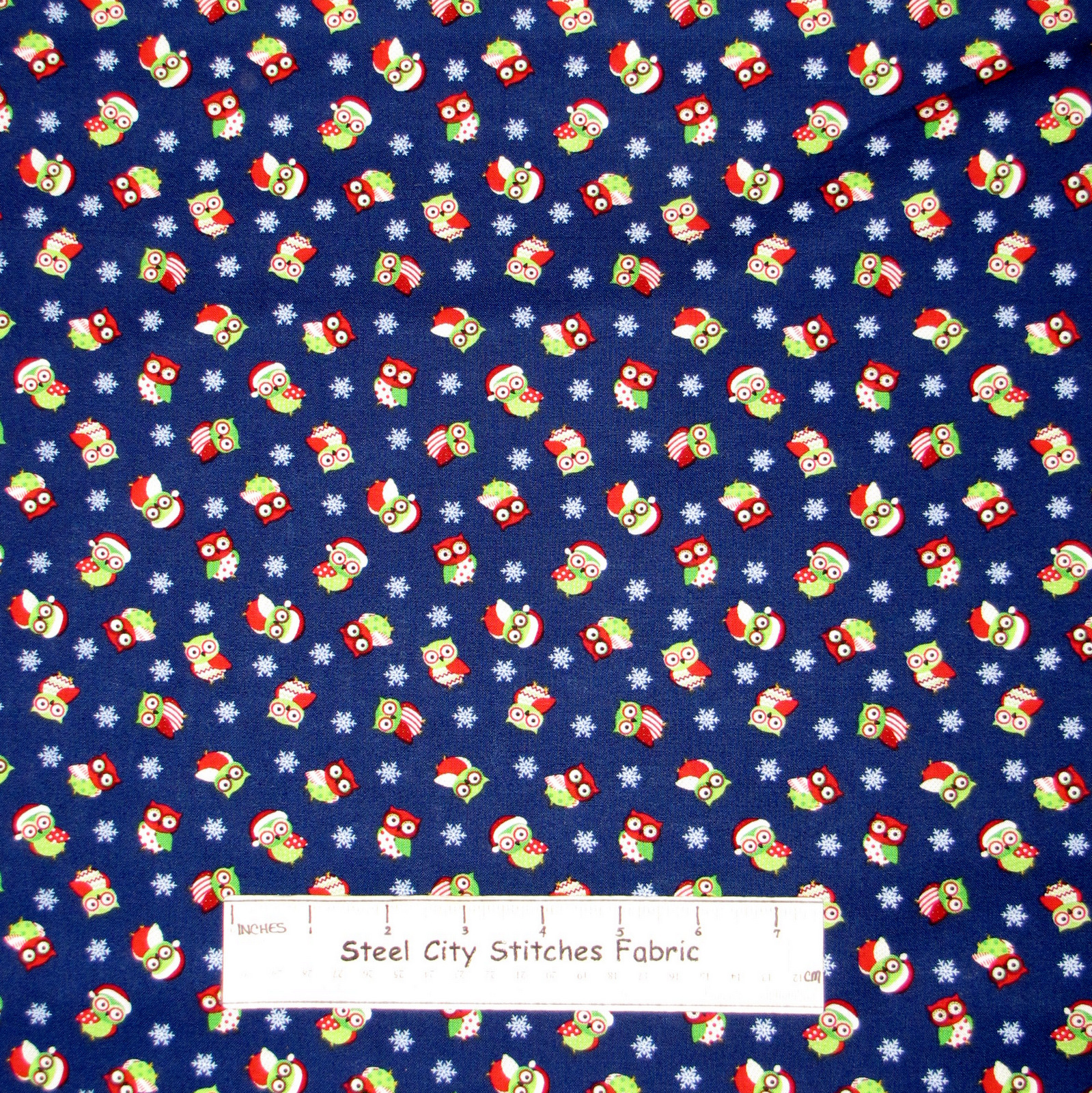 Christmas Mini Owl Snowflake Blue C2248 Cotton Fabric Timeless Treasures By Yard
