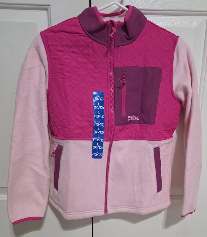 NWT Eddie Bauer Girls Kids Polar Fleece Vintage Pink Jacket SZ L 10/12