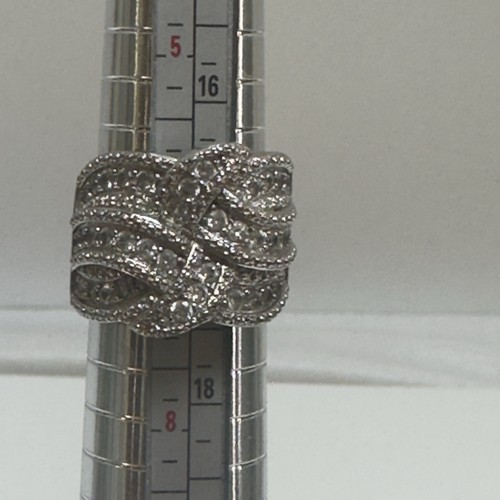 Solid Sterling Ornate Sparkling Cubic Zirconia Cocktail Art Deco Ring Sz. 6.75 - Picture 3 of 10