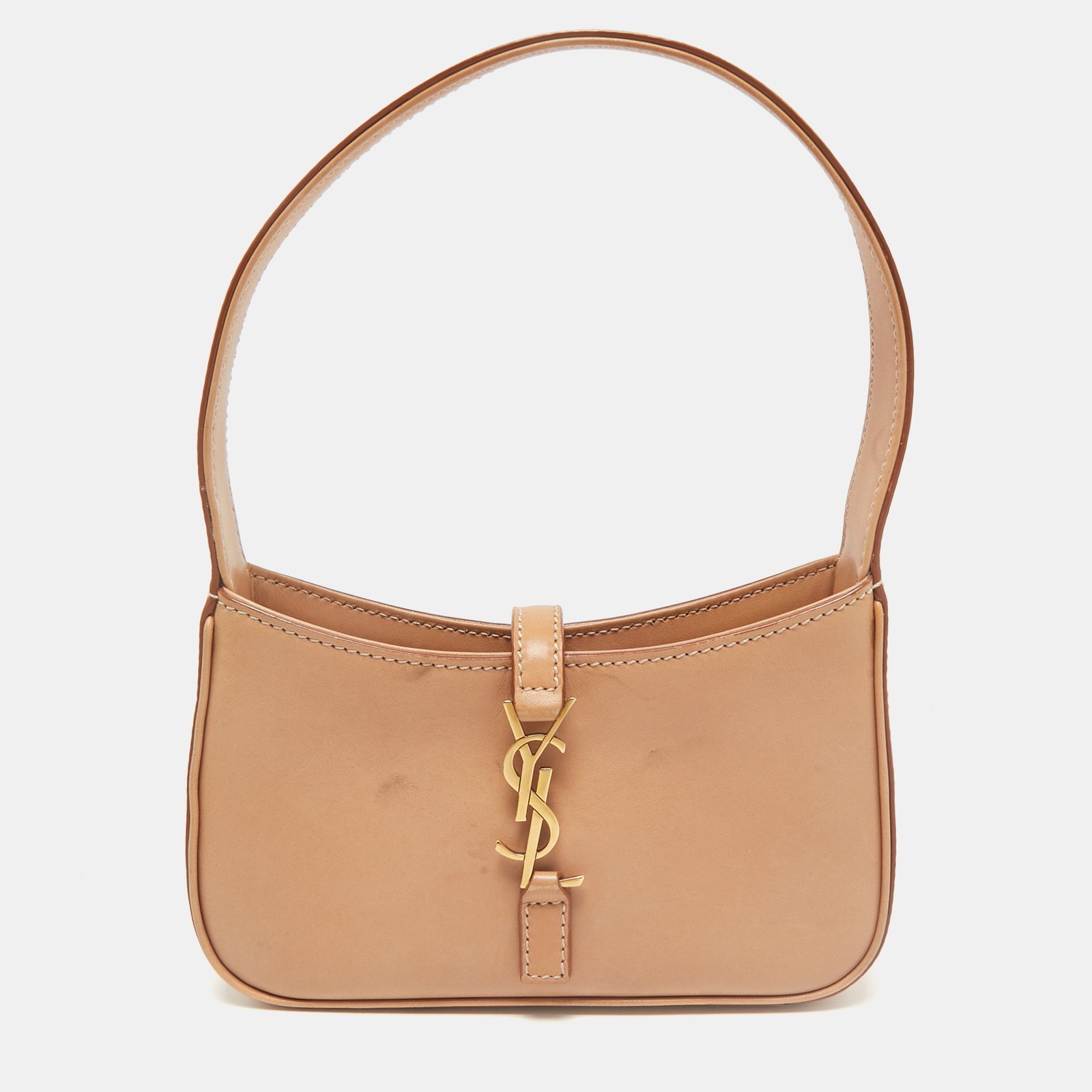 Borsa Saint Laurent Mini LE 5 À 7 in pelle marrone chiaro