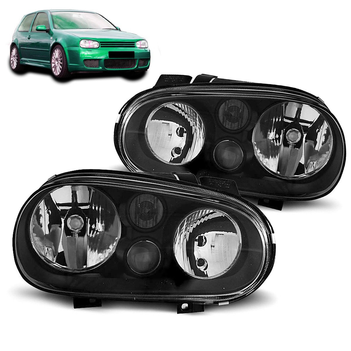 Phares noirs pour VW GOLF 4 de 1997 à 2003 avec éclairage halogène standard