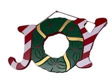 Christmas Vintage Wooden Joy Sign Decor Red White With Green Wreath 12x7'in