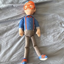 Blippi Plush Doll Fabric Toy with Blue Shirt, Orange Glasses, Brown Pants