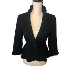 White House Black Market Jacket Blazer Size 0 Black Ruffle Collar Peplum Goth