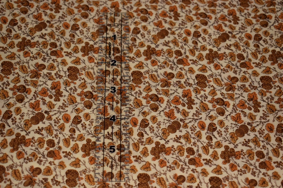 TELA DE ALGODÓN RETRO VINTAGE 1,5 yardas x 44" hojas marrones piñas OTOÑO OTOÑO OTOÑO Foto 3 de 3