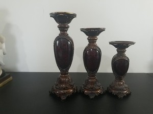 Set Of 3 Rococo Resin? Style Candle Holders 11.75", 9.75", 8"