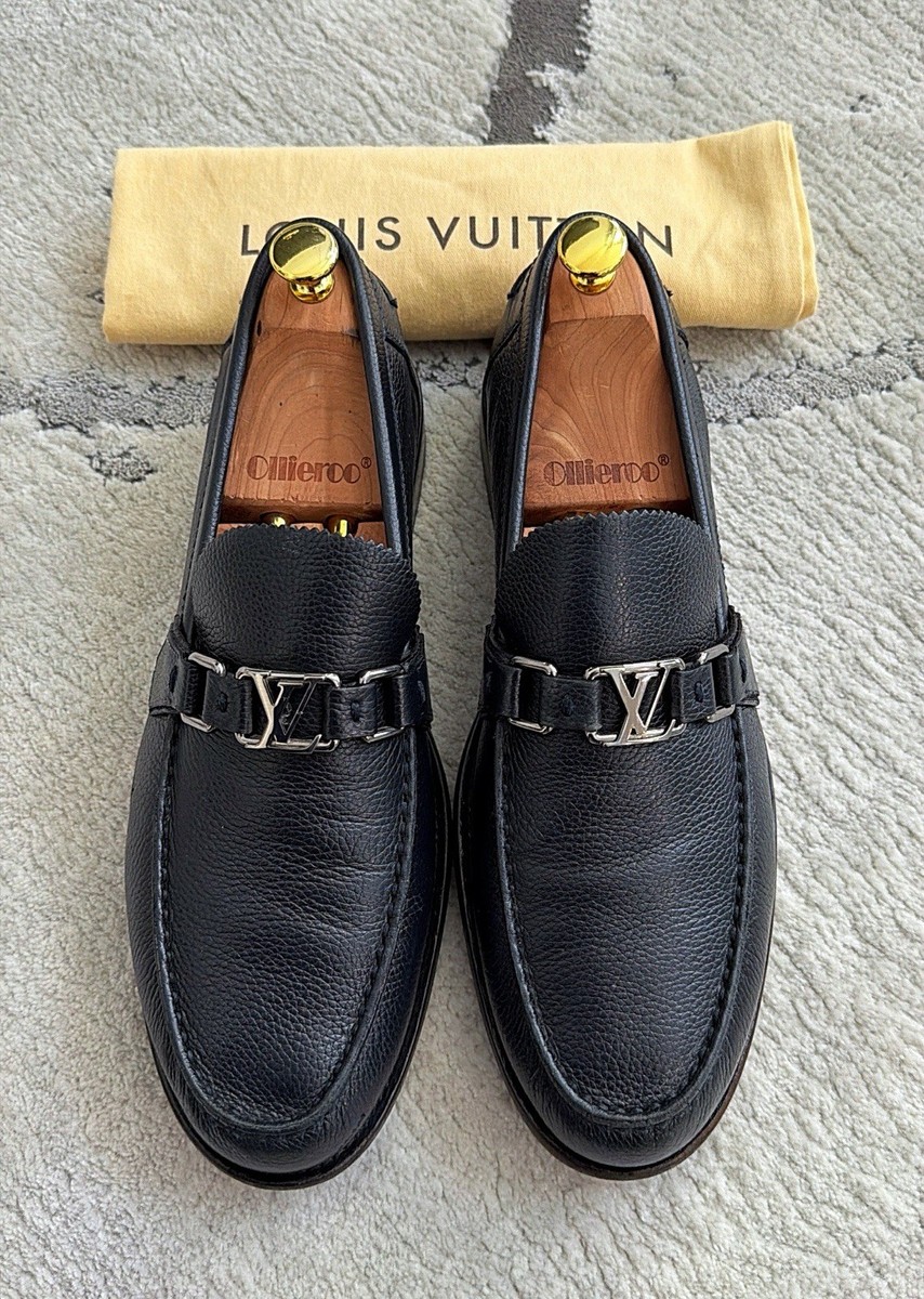 靴 LOUIS VUITTON Leather DressShoe 10D Authentic Louis Vuitton Black Leather Mens Major Loafer US10 EU43
