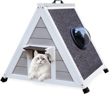 Weatherproof Cat House for Feral Cats Wood Outdoor Cat Shelter with Escape Door