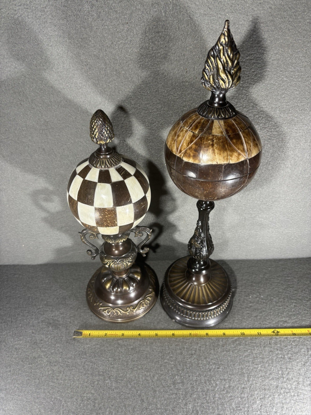 Vintage Antler Bone Globe Finial Decor Pair