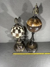Vintage Antler Bone Globe Finial Decor Pair
