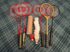 BIG LOT BADMINTON SET 6 RACKETS 4 wilson one franklin one wood one . and extras
