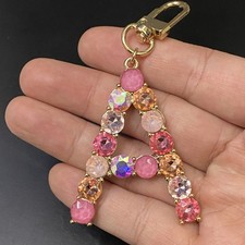 Letter A Name Initial Keychain with Pink Rhinestones 2"