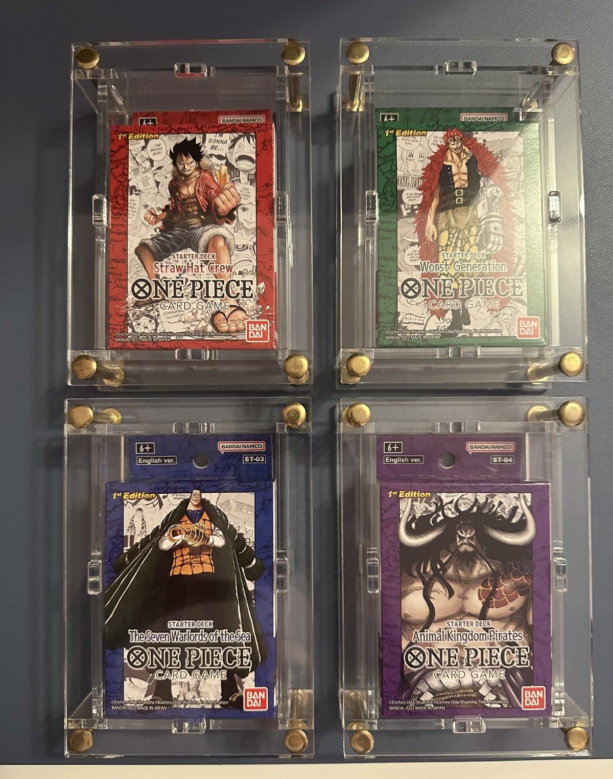 Juego de mazos de inicio One Piece TCG Super Pre Release ST01-ST04 (1ª edición) sellado