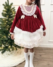 Girls  Velvet Lace Luxury Vintage Christmas Holiday Dress Size 4/5T