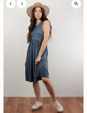 POL Beckah Dress Midnight Dusty Blue Boho Dress Zipper Size M