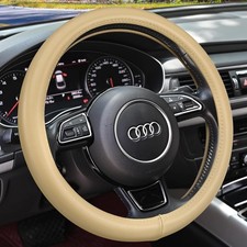 Heavy Duty Pure Cowhide Steering Wheel Cover Suv Car Beige Genuine Beige-1