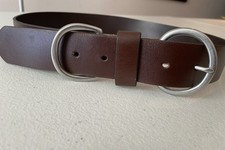 Women's Wide Brown Genuine Italian Leather Belt Sz M Double Silver Buckle USA