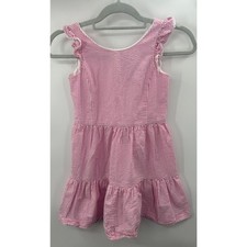 Polo Ralph Lauren Girl's Seersucker Tiered Stripe Dress Size 8 Pink White