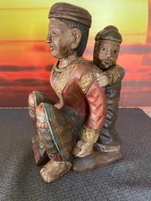 Southeast Asian folk art carved Woman & Child hand painted WOOD