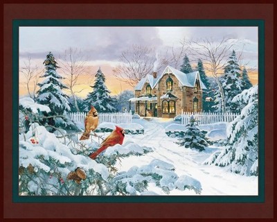 Winter Home  Christmas Cotton Fabric Snow Cardinals By the Yard  