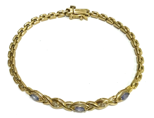 (MA3) Bracciale donna oro giallo 14 carati 7,7 g tanzanite e diamanti maglia pantera 7" - Foto 2 di 4