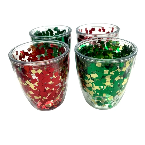 Tervis Tumbler Confetti Flake Glitter 4 Rocks Glasses 12 oz Red Green Gold NEW