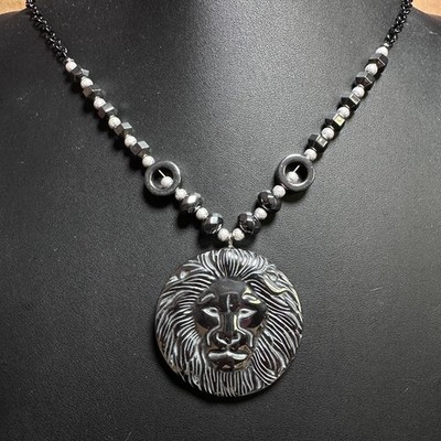 Hematite Lion Necklace LEO - One of a Kind OOAK Artisan Made
