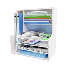 7 Tier Desk File Organizer, Wooden Letter Tray Organizer with Adjustable File...