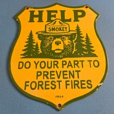 Vintage Forest Service Sign - Smokey Bear HELP Prevent Gas Porcelain Sign