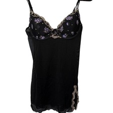 Black Sheer Mesh Floral Lace Chemise Slip Dress Lingerie Nightgown M