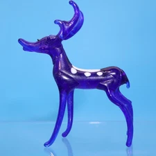 Vintage Hand Blown Art Glass Miniature BLUE DEER 4” Tall Animal Figurine DECOR