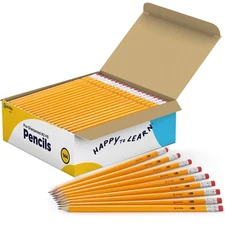 144 Pack #2 Pencils Bulk Pre-sharpened Wood-Cased Yellow with Eraser Top