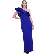 Eliza J Ruffled One-Shoulder Gown Cobalt 14