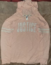 Girls Justice Pink Sparkly Long Sleeve Hooded Shirt Size 10