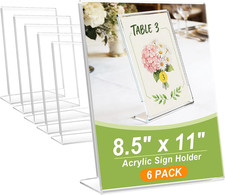 6 Pack Acrylic Sign Stand Holders, 8.5 X 11 Clear Plastic L Shape Table Paper Di