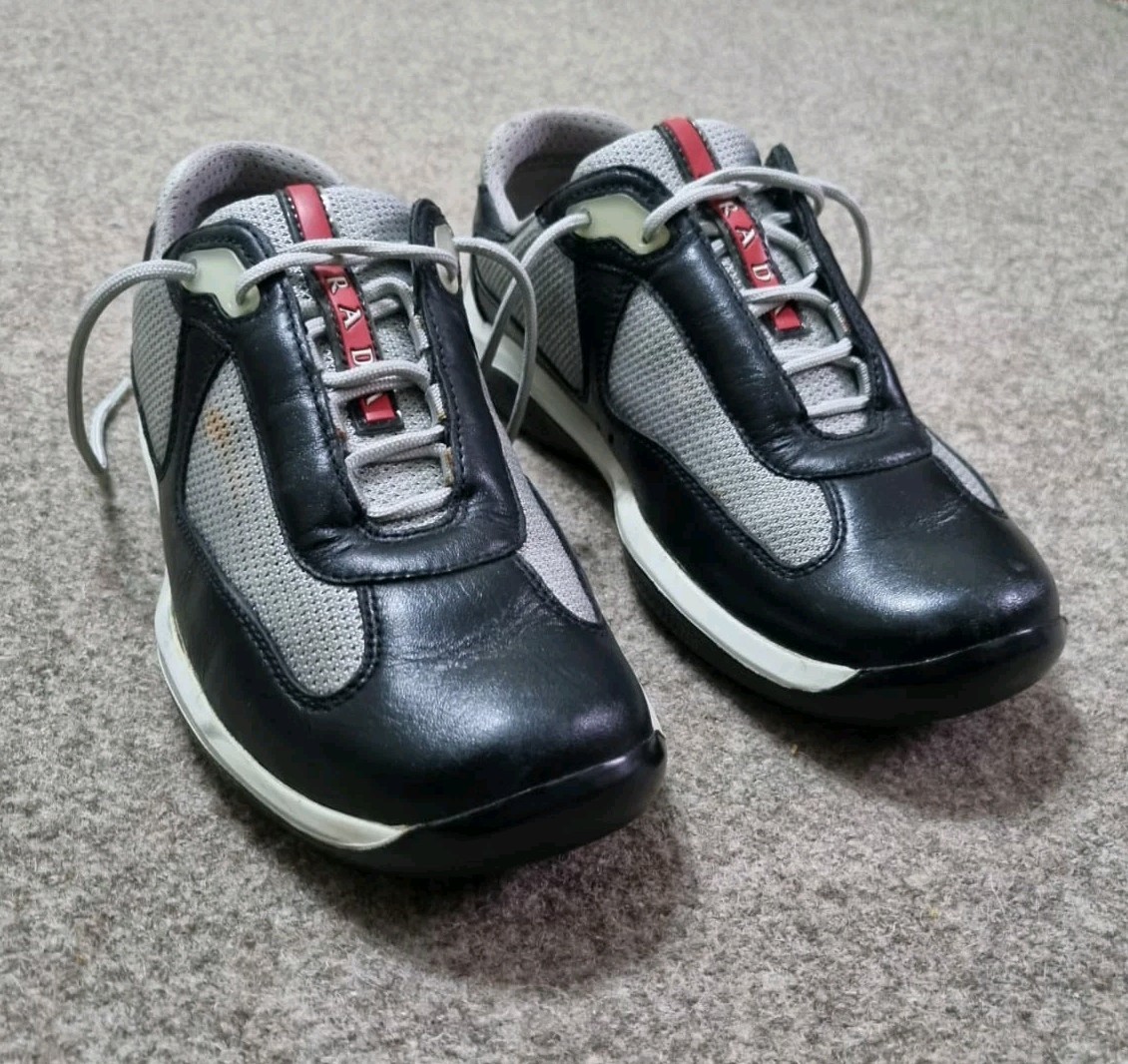 Authentic Prada Shoes America's Cup Sneakers Black Silver Mesh