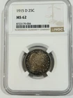 1915 D 25C NGC MS62 Barber Quarter - Uncirculated Monster natural tone