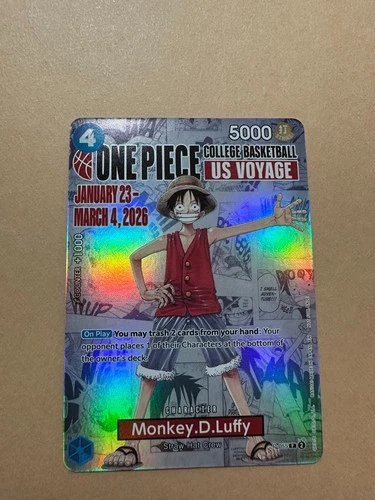 One Piece Monkey D. Luffy US Voyage College Basketball Promo Card Rare
