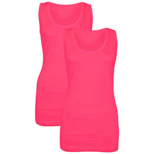 2 PACK LADIES VEST WOMENS COTTON STRETCHY RIBBED T SHIRT CAMI CASUAL TANK TOPS