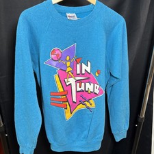 Vintage 90s In Tune Crewneck Sweatshirt Hanes Made in USA TURQUOISE Size L