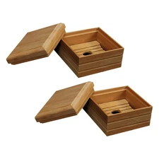2 Pcs Bamboo Soap Dish Travel Case with Lid Holder Box for Bathroom