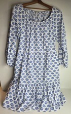 J. CREW Tiered Cotton Poplin White & Blue Design A-line Dress Size 14