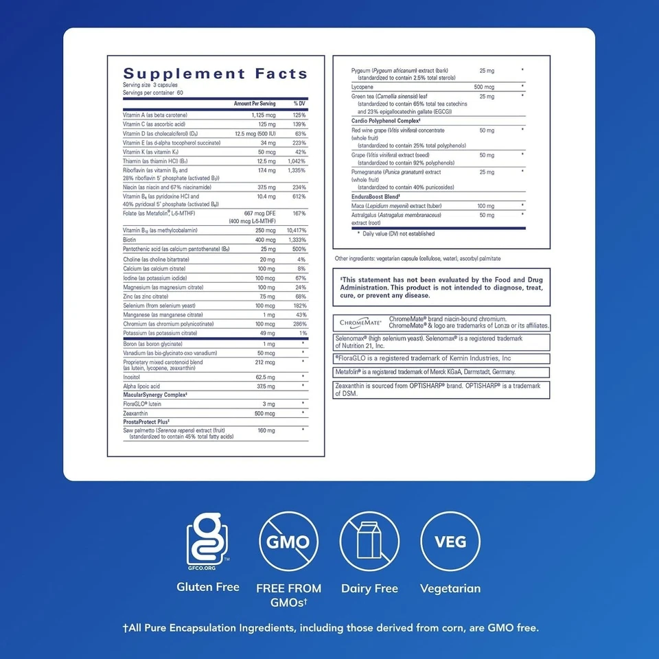 Pure Encapsulations Nutrientes Hombre - Multivitamínico 180 Unidades (Pack de 1)  Foto 2 de 4