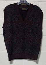 Vintage Wool Vneck Sweater Vest Mens Large Geometric Jacquard USA Made